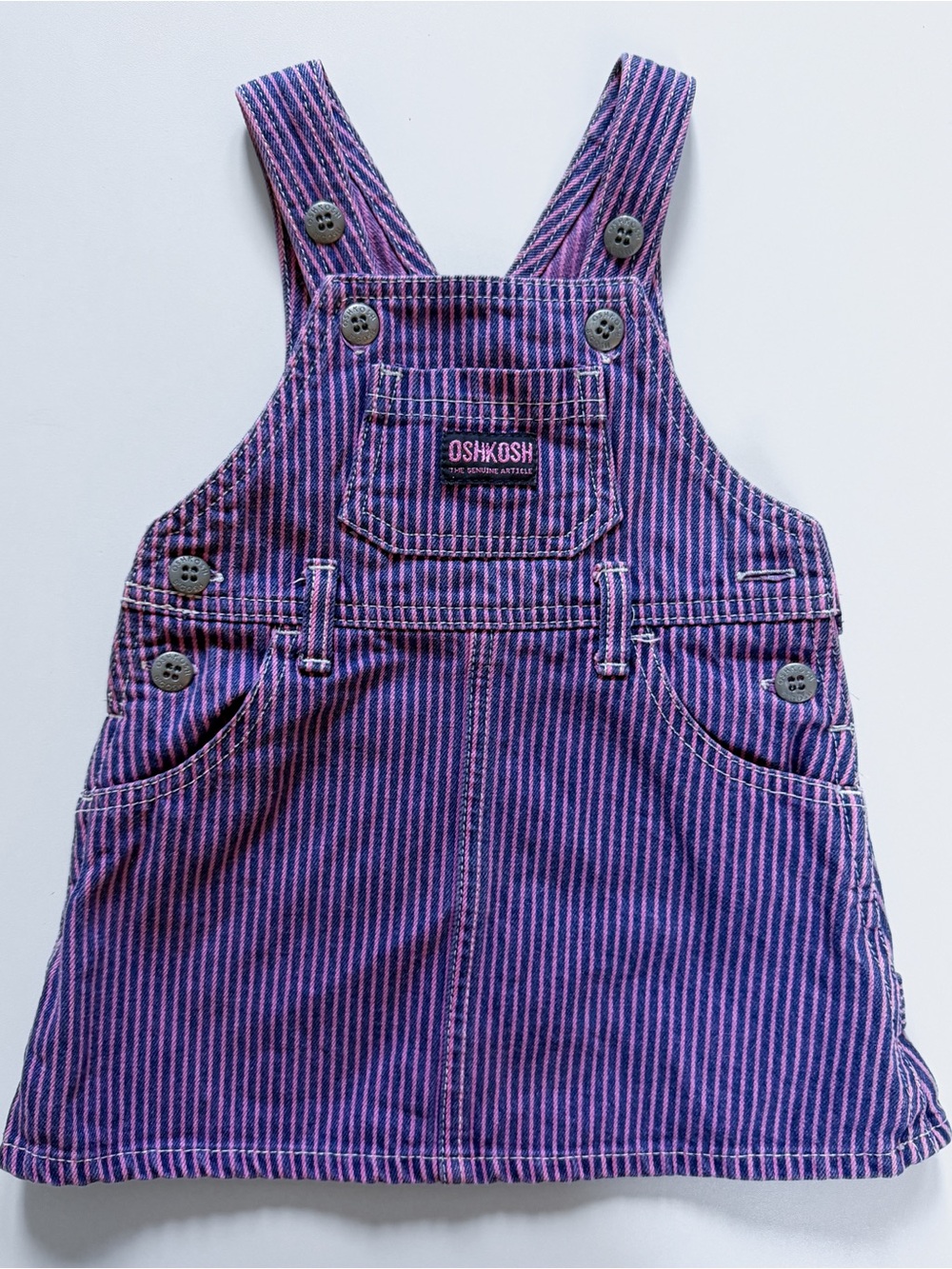 Vintage OshKosh B’Gosh Pink Stripe Denim Overall Dress 6-9M